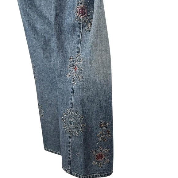 Y2K Faded Glory Embroidered Flare Jeans Womens 14P Boho Style Mid Rise Denim - Picture 8 of 14